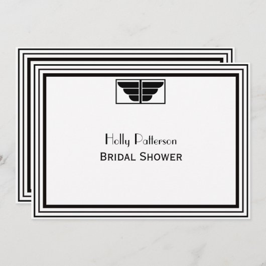 ヴィンテージアールデコBlk Whtフレーム#2 Hブライダルシャワー 招待状 (正面/裏面)