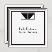 ヴィンテージアールデコBlk Whtフレーム#2 SQブライダルシャワー 招待状 (正面/裏面)