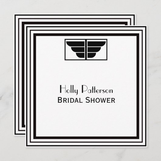 ヴィンテージアールデコBlk Whtフレーム#2 SQブライダルシャワー 招待状 (正面/裏面)