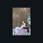 ヴィンテージアールデコFireworks Le Feu、George Barbier キャンバスプリント<br><div class="desc">ヴィンテージイラストレーション7月4日休日アートdecoイメージ男と女とキスをする一緒にフローラの花の毛布に座ってベランダのバニスタに覆われているベランダ。若い新婚夫婦の共有はロマンチックなキスで、花火は美しい夜空に爆発する。彼女は長いガウンエレガントやドレスを着て、彼はスーツやタキシードを着ている。Le Feu (Fire) by artist George Barbier,  1925.</div>
