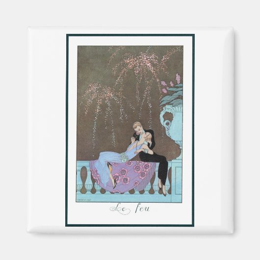 ヴィンテージアールデコFireworks Le Feu、George Barbier マグネット (正面)