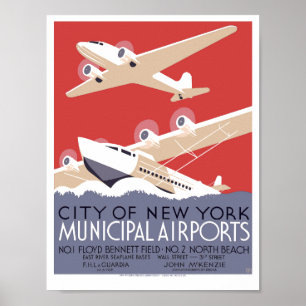 ヴィンテージアールデコNYC市営空港WPA ポスター