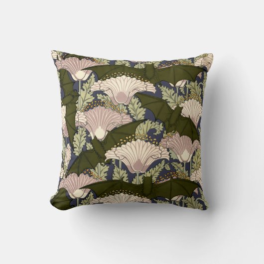 ヴィンテージアールヌーボーこうもりケシ柄 クッション (正面)