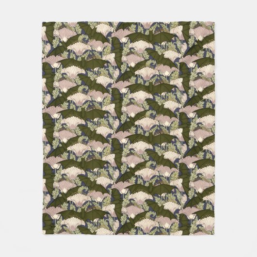 ヴィンテージアールヌーボーこうもりケシ柄 フリースブランケット (正面)