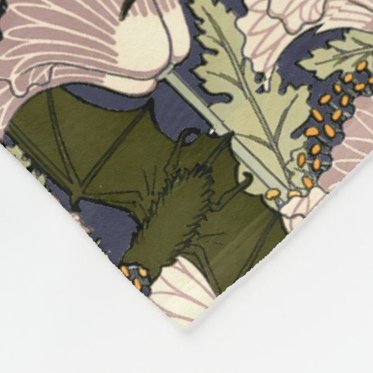 ヴィンテージアールヌーボーこうもりケシ柄 フリースブランケット (角)