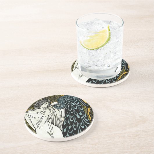 ヴィンテージアールヌーボーこのキス、ピーコックの女性 コースター (側面)