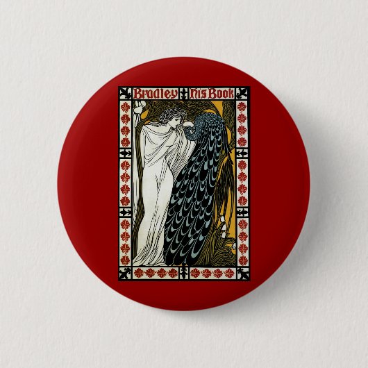 ヴィンテージアールヌーボーこのキス、ピーコックの女性 缶バッジ (正面)