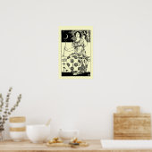 ヴィンテージアールヌーボーのクラリネットと月の女性 ポスター (キッチン)