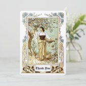 ヴィンテージアールヌーボーの女の子がリンゴを採る サンキューカード (スタンド正面)