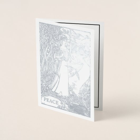 ヴィンテージアールヌーボーの森食べ物を与えの女の子 箔カード (正面)