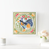 ヴィンテージアールヌーボーの鶏と果物 スクエア壁時計 (ホーム)