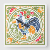 ヴィンテージアールヌーボーの鶏と果物 スクエア壁時計 (正面)