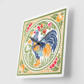 ヴィンテージアールヌーボーの鶏と果物 スクエア壁時計 (傾斜)