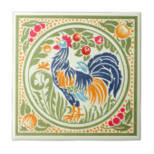 ヴィンテージアールヌーボーの鶏と果物 タイル (正面)