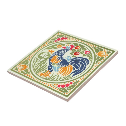 ヴィンテージアールヌーボーの鶏と果物 タイル (側面)