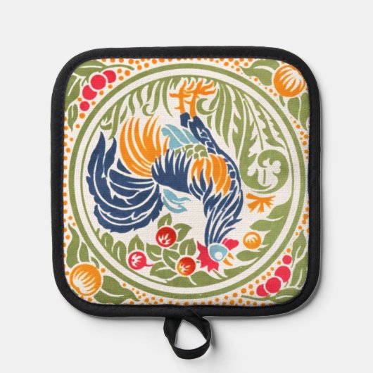 ヴィンテージアールヌーボーの鶏と果物 鍋敷き (正面)