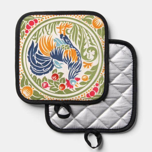 ヴィンテージアールヌーボーの鶏と果物 鍋敷き (正面/裏面)