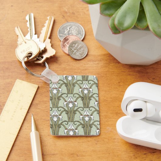 ヴィンテージアールヌーボーアイリスの花in庭 キーホルダー (デスク)