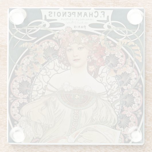 ヴィンテージアールヌーボーアルフォンスミュシャアー絵画ト ガラスコースター (裏面)