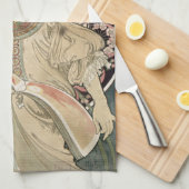 ヴィンテージアールヌーボーアルフォンスミュシャアー絵画ト キッチンタオル (四つ折り)