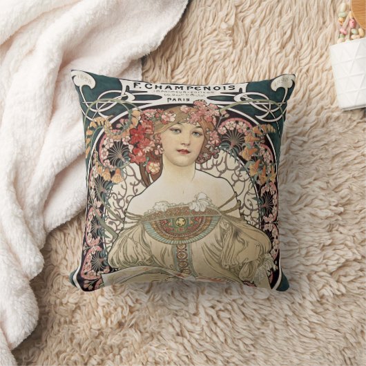 ヴィンテージアールヌーボーアルフォンスミュシャアー絵画ト クッション (ブランケット)