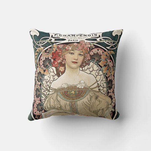 ヴィンテージアールヌーボーアルフォンスミュシャアー絵画ト クッション (裏面)