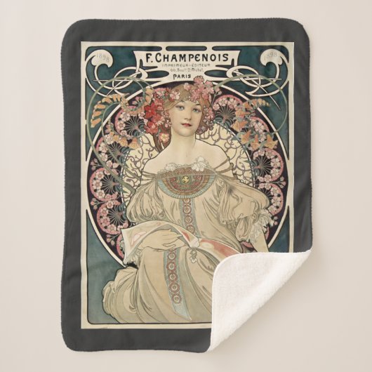 ヴィンテージアールヌーボーアルフォンスミュシャアー絵画ト シェルパブランケット (正面)