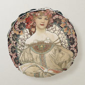 ヴィンテージアールヌーボーアルフォンスミュシャアー絵画ト ラウンドクッション (裏面)