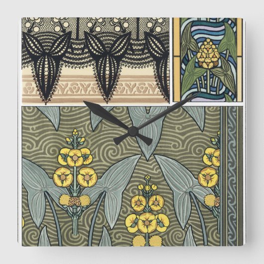 ヴィンテージアールヌーボーアロードガーデンフラワー スクエア壁時計 (正面)