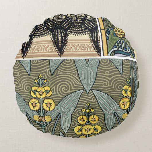 ヴィンテージアールヌーボーアロードガーデンフラワー ラウンドクッション (正面)