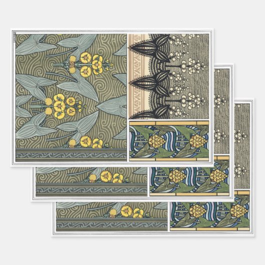 ヴィンテージアールヌーボーアロードガーデンフラワー ラッピングペーパーシート (セット)