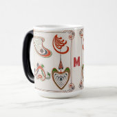 ヴィンテージアールヌーボーアートbyミュシャ，モノグラム，レター モーフィングマグカップ (正面左)