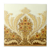 ヴィンテージアールヌーボーイエローローズブッシュフリーズ タイル (正面)