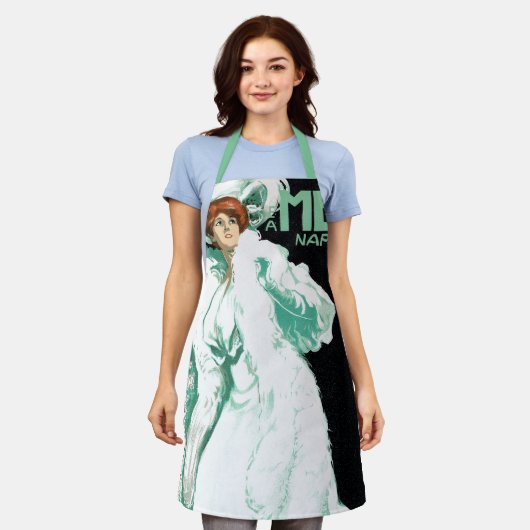 ヴィンテージアールヌーボーイタリアン、ファッションファンシー、女性 エプロン (着用した状態)