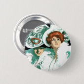 ヴィンテージアールヌーボーイタリアン、ファッションファンシー、女性 缶バッジ (正面&裏面)