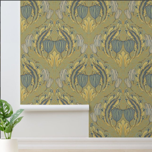 ヴィンテージアールヌーボーウォルタークレーンチューリップパターン 壁紙 (クリエイターアップロード済み)