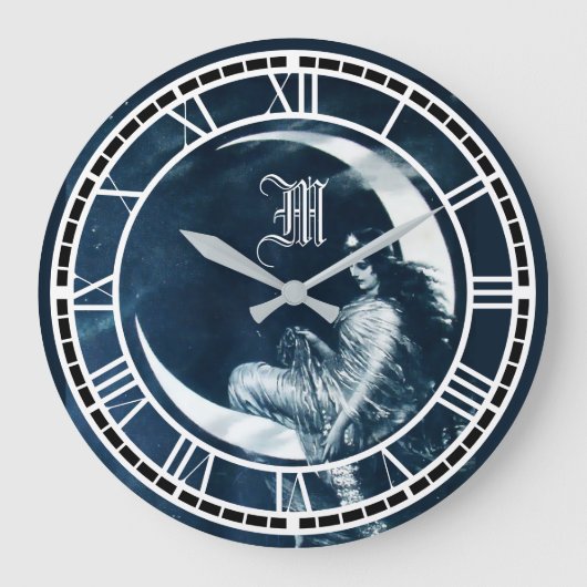 ヴィンテージアールヌーボーウーマンオンクレセントムーン ラージ壁時計 (正面)