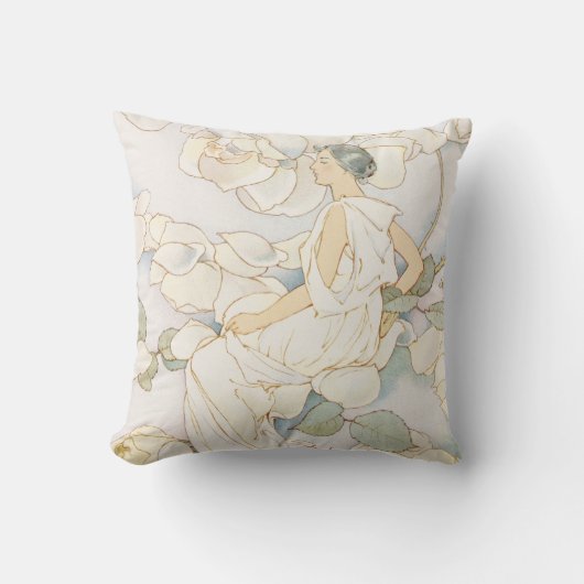 ヴィンテージアールヌーボーエレガントレディ クッション (正面)