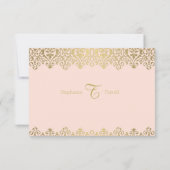 ヴィンテージアールヌーボーエレガント赤面ピンクアンド金ゴールド 出欠カード (裏面)