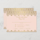 ヴィンテージアールヌーボーエレガント赤面ピンクアンド金ゴールド 出欠カード (正面/裏面)