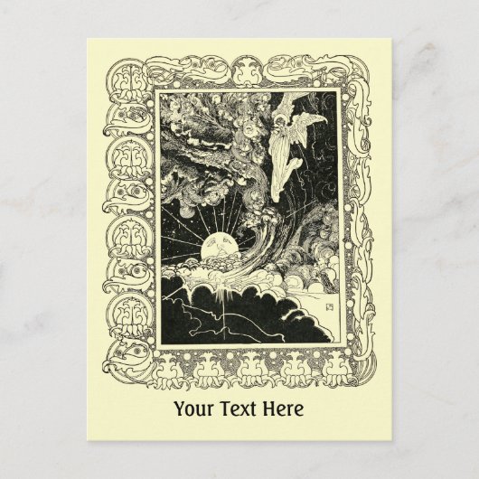 ヴィンテージアールヌーボーエンジェルと子テンプレート ポストカード (正面)