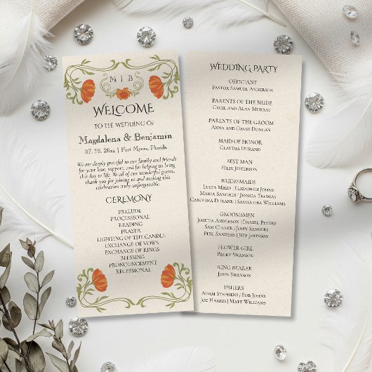 ヴィンテージアールヌーボーオレンジフローラ結婚式 プログラム