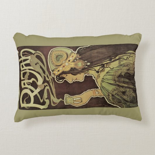 ヴィンテージアールヌーボーカフェラジャ、コーヒーを持つ女性 アクセントクッション (正面)