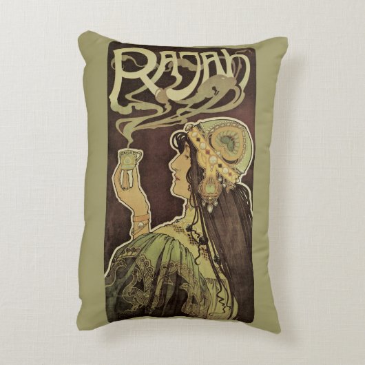 ヴィンテージアールヌーボーカフェラジャ、コーヒーを持つ女性 アクセントクッション (裏面(縦))