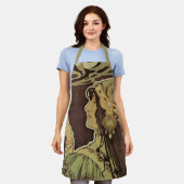 ヴィンテージアールヌーボーカフェラジャ、コーヒーを持つ女性 エプロン (着用した状態)