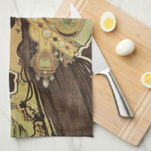 ヴィンテージアールヌーボーカフェラジャ、コーヒーを持つ女性 キッチンタオル (四つ折り)