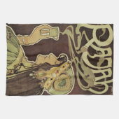 ヴィンテージアールヌーボーカフェラジャ、コーヒーを持つ女性 キッチンタオル (横)
