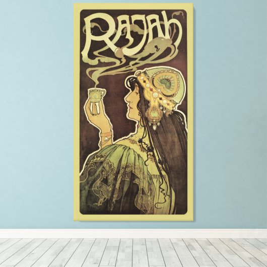 ヴィンテージアールヌーボーカフェラジャ、コーヒーを持つ女性 キャンバスプリント (インサイチュ (ウッドフロア))