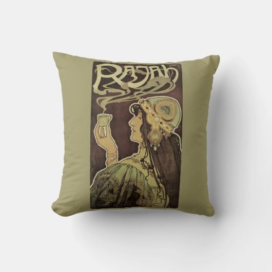 ヴィンテージアールヌーボーカフェラジャ、コーヒーを持つ女性 クッション (正面)