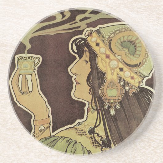 ヴィンテージアールヌーボーカフェラジャ、コーヒーを持つ女性 コースター (正面)